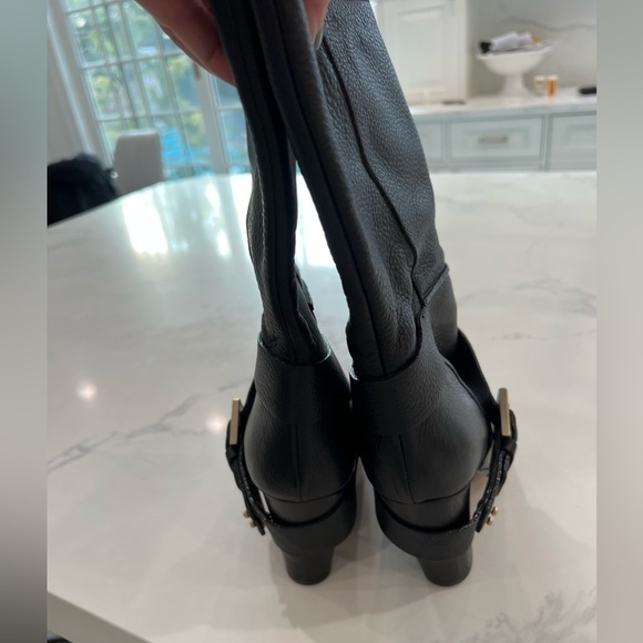 CHLOE mid calf black embossed leather round toe block heel moto boots size 37 - Picture 11 of 12
